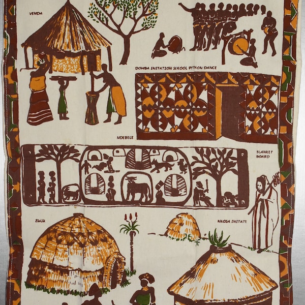 vintage South Africa Souvenir tea towel ~ Polynation ~ never used ~ 1990's