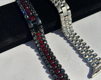 Metal Bracelet for Apple and Samsung, Stainless Steel Strap, Smart Watch Band, Diamond Watch Band, Handmade with Crystals
