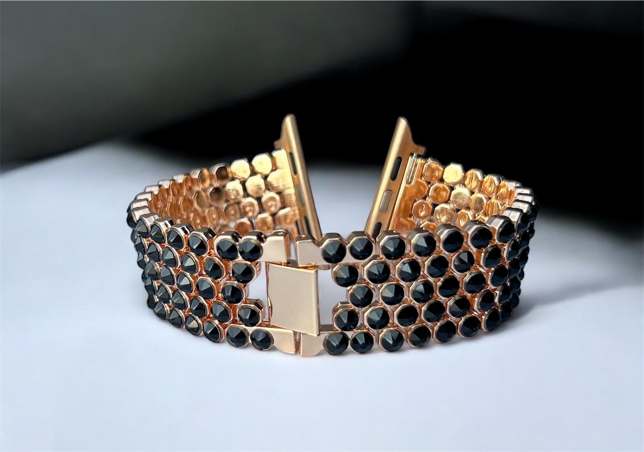 Luxury black Highest quality Austrian Crystal Apple Watch Band, rose gold Stainless Steel strap, premium European crystal band