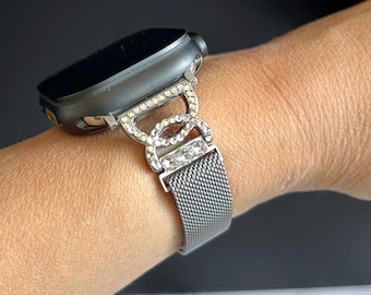 Luxury modern Crystal Apple Watch Band, Handmade silver Stainless Steel Bracelet, Austrian crystals band