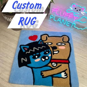 Niedlicher koreanischer Charakterteppich - Kawaii Tier getuftet Teppich - Benutzerdefinierter Cartoon Teppich - Kpop Raumdekor