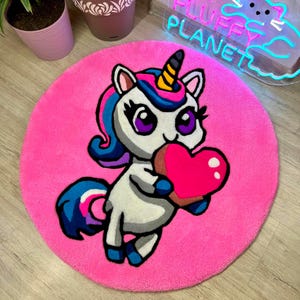 Alfombra de Pegaso hecha a mano – Alfombra de mechones personalizada para habitación infantil o guardería – Alfombra de caballo mítico – Decoración de fantasía para niñas