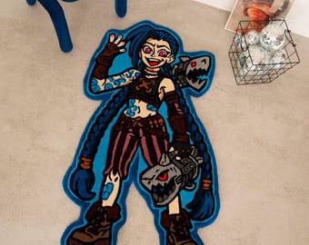 Custom Tufted Anime Rug, Edgy Teen Gamer Gift, Cyberpunk Aesthetic Cartoon Carpet