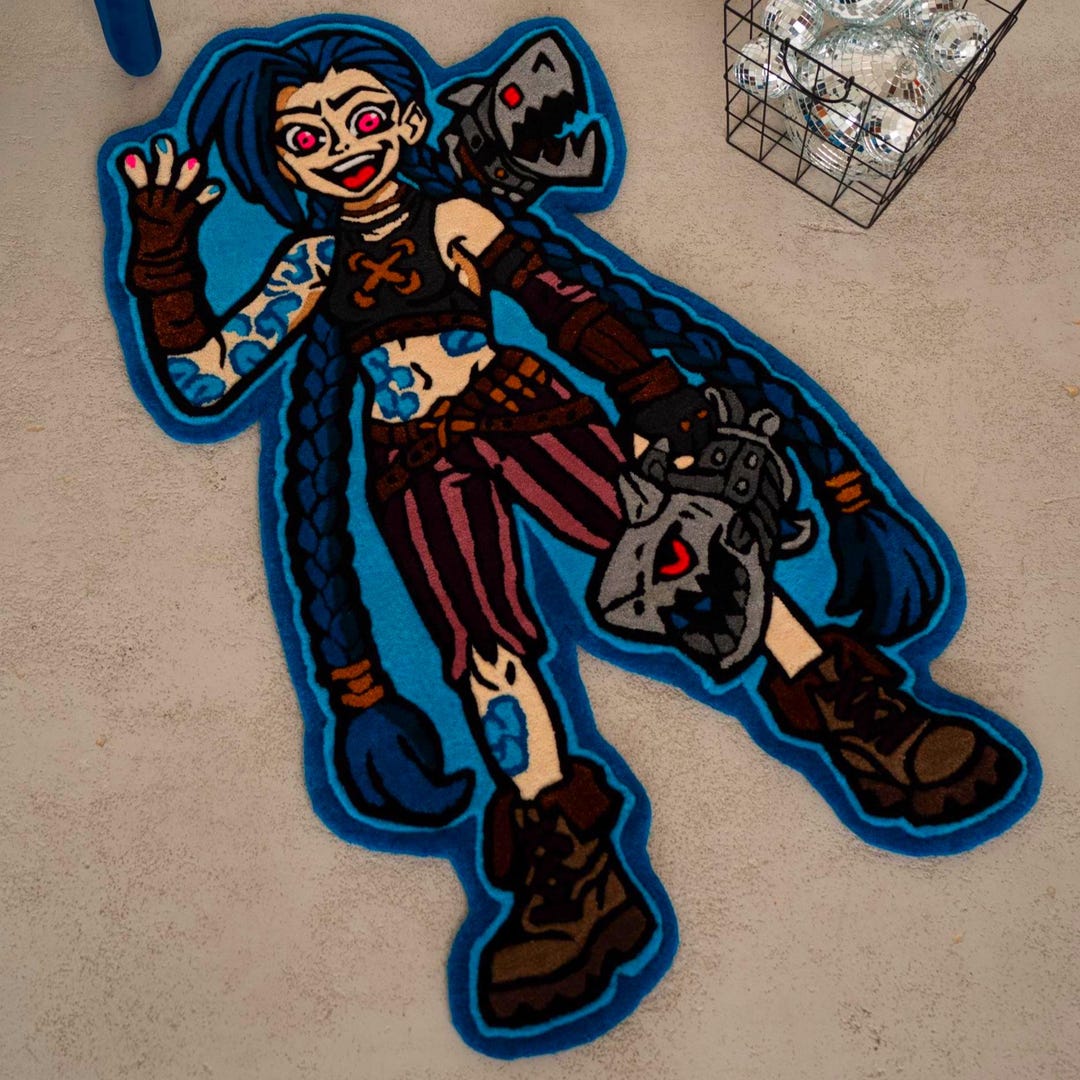 Waifu Rug Anime Girl Rug, Handmade Tufted Character Carpet, Blue Hair Gamer Room ...