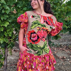 Red Summer Cotton dress, S-3XL, Embroidered Cotton Dress, Organic Cotton Dress, Tapestry Dress, Resort Dress, Everyday Dress, Vacation Dress