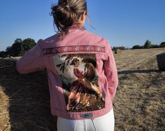 Embroidered Denim Jacket: Upcycled Patchwork Jean Coat (S)