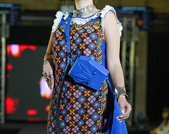 Embroidered Linen Dress: Ethnic Floral Tapestry Sundress, A-line silhouette