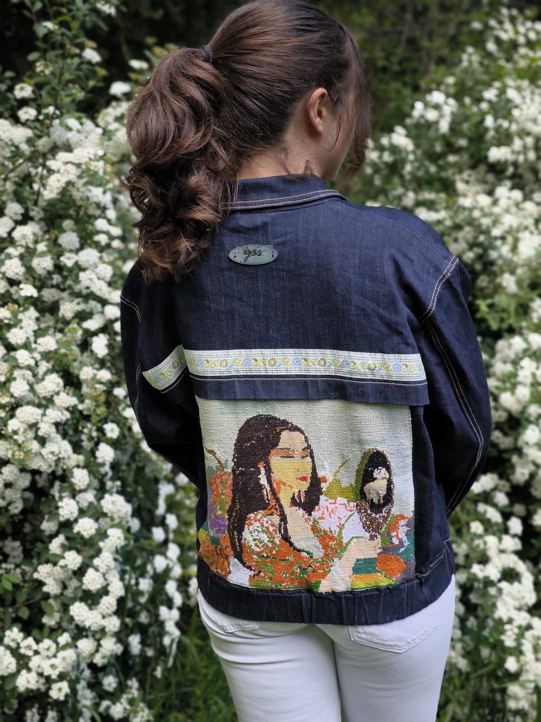 Denim Jacket, Jean Jacket With Back Embroidery, Sustainable Upcycled ...