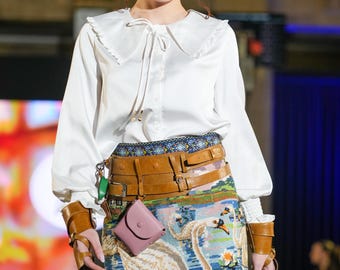 Hand-Embroidered Tapestry Skirt: Upcycled Cotton Lined Short Skirt