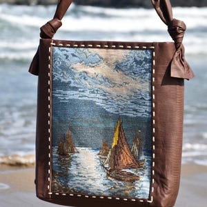 Vintage Embroidered Leather Tapestry Bag, Artisan Upcycled, One Of A Kind Boho Slow Fashion, OOAK