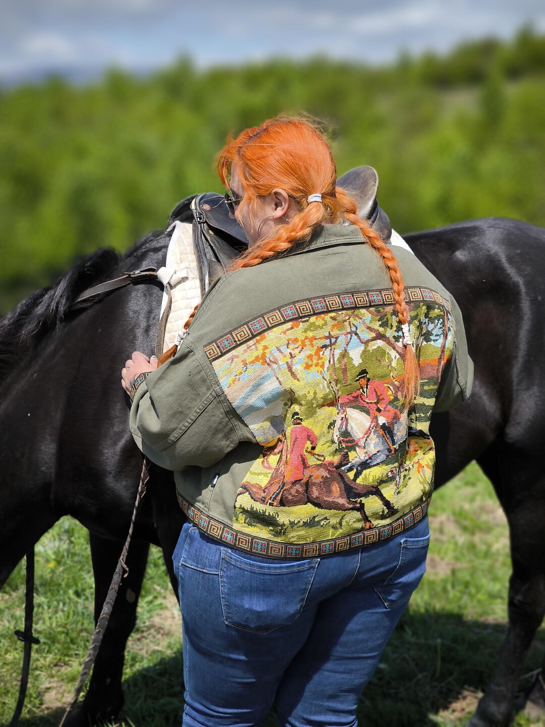 Plus Size Upcycled Denim Jacket: Vintage Tapestry Embroidery, 4XL - Etsy