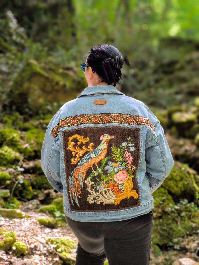 Men's Plus Size Washed Denim Jacket with Embroidered Patch main image 1