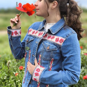Upcycled Embroidered Denim Jacket: Vintage Tapestry Patchwork, S-M