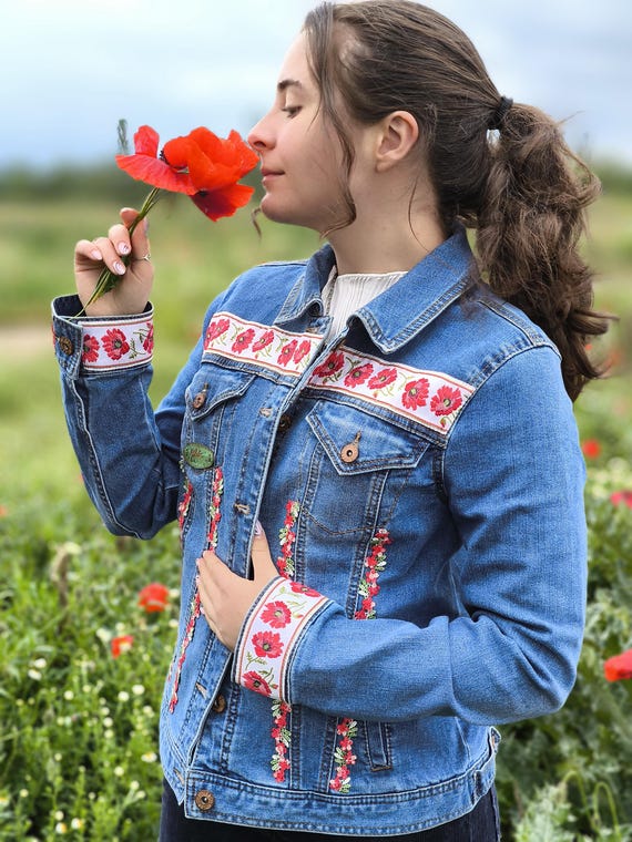 Veste Oversize Veste En Jean Femme Avec Broderie Veste Ethnique