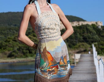 Hand-Embroidered Tapestry Skirt: Upcycled Cotton Lined Short Skirt