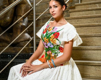 Embroidered Cotton Summer Dress, Garden Party Sundress, S-2XL