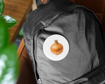 Broche redondo com tema de cebola orgulhosa, acessório divertido para amantes da comida
