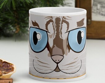 Taza de café con gato bengalí / Regalo para amantes de los gatos / Taza de cerámica adorable / Taza con gato de ojos azules / Regalo de taza de té / Positivo con Paz Universe