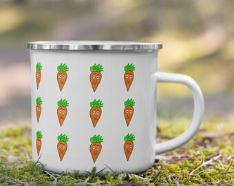Taza de esmalte con diseño de zanahoria / Taza para acampar / Taza de zanahoria Clive / Taza de café para exteriores / Regalo para excursionistas / Positivo con Paz