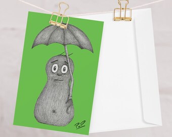 Tarjeta de felicitación con un personaje adorable / Interior en blanco / Tarjeta para expresar que piensas en mí / Ilustración original / Positivo con Paz