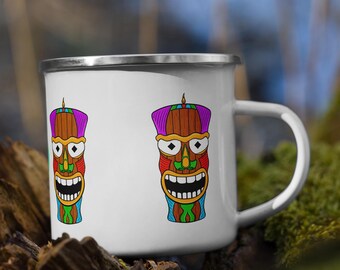Taza esmaltada Tiki / Taza de café para acampar / Taza tropical para campistas / Taza para senderismo al aire libre / Regalo de playa / Regalo para amantes de la naturaleza / Positivo con Paz