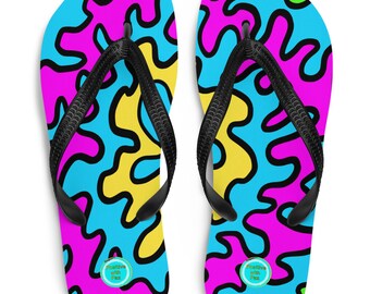 Chanclas con estampado de salpicaduras de pintura de colores / Sandalias de verano abstractas / Chanclas de playa / Calzado para festivales / Chanclas unisex para vacaciones