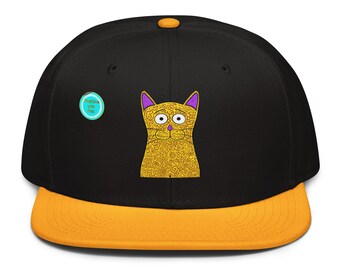 Gorra Snapback con Lindo Gato Doodle / Gorra Original de Gato / Gorra de Béisbol de Visera Plana / Ropa Urbana Unisex / Regalo Colorido para Gatos / Positivo con Paz