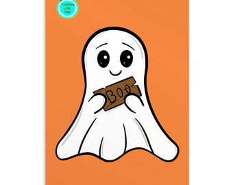 Postal de fantasma adorable / Postal de Halloween / Tarjeta artística en blanco / Tarjeta de agradecimiento / Lámina artística de fantasma adorable / Regalo de papelería espeluznante