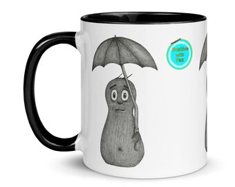 Taza de café con personaje adorable / Taza con detalles en negro / Taza de té de cerámica / Taza de café original / Regalo adorable / Positivo con Paz