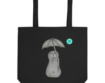 Bolso de mano con diseño de personaje adorable, bolso de mano de algodón orgánico, bolso de compras de lona negra, bolso de mano con diseño de dibujos animados original, bolsa de compras ecológica, Bert Blob