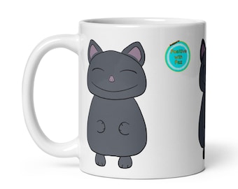 Taza de café con lindo gato Kawaii / Taza de cerámica con gato / Regalo para amantes de los gatos / Linda taza de té / Taza para amantes de los animales / Positivo con Paz
