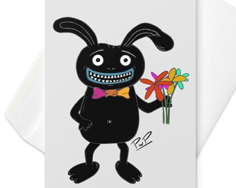 Tarjeta de felicitación de monstruo adorable, tarjeta divertida en blanco, tarjeta de amistad original, tarjeta para expresar cariño, tarjeta con personaje de dibujos animados único, tarjeta para desear pronta recuperación.