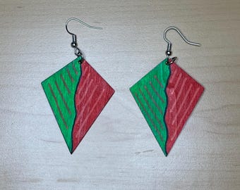 Geometric wooden hand painted earrings | colourful funky bold