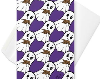 Tarjeta de felicitación de fantasma adorable, tarjeta divertida de susto, tarjeta en blanco adorable y espeluznante, tarjeta de fantasma de Halloween, papelería de fantasma kawaii, tarjeta para decir "Pensando en ti"