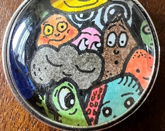 Hand-Drawn Doodle Art Necklace: Whimsical Character Pendant