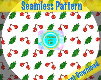 Holly Berries Seamless Pattern: Winter PNG Fabric Design (Digital Download)