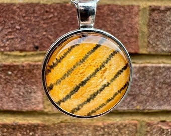 Original Abstract Art Necklace: Hand Drawn Orange Stripes, Wearable Art Pendant