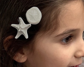 Starfish and Sea Cookie Hair Pins - Set of 2 - Beach Hair Accessories, Coastal Wedding, children's girl hair accessories