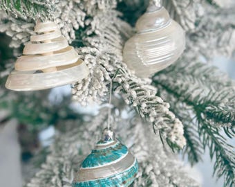 3 Beach Christmas Ornaments - Natural Seashell Ornaments - Coastal Christmas Nautical Christmas Xmas gift wrap available