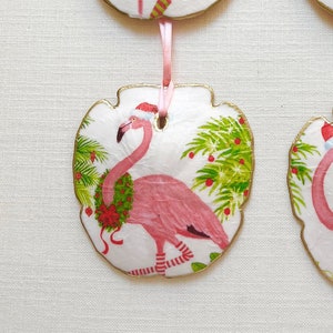 Sand Dollar Ornament - Decoupaged with a Flamingo Design  - beach decor coastal Christmas wedding shower favor beach ornament