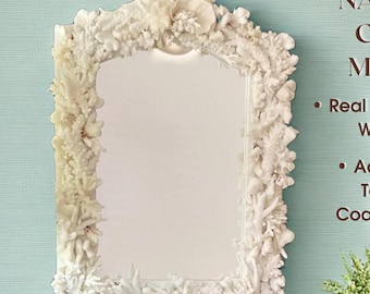 Handmade Natural Coral Mirror – Coastal Beach House Wall Decor
