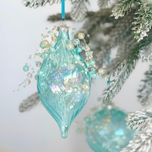 Beach Christmas Ornament - Aqua Glass Beaded Ornaments - Sold Individually - Coastal Tree Ornaments/Christmas Ornaments/Christmas Gift