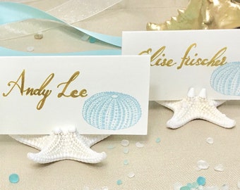 Beach Weddings - 100 Starfish Card Holders -  Coastal Showers Dinners star fish sea shells place cards dessert table cards