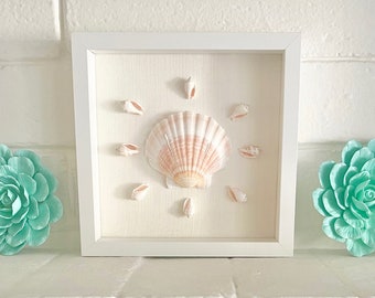 Aqua Porcelain Wall Hangings and Framed Shells - Set of Three - beach decor/coastal/seashells/wall decor