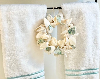 Seashell Wreath - Real Shell Wreath with Starfish and Abalone or Sea Glass - coastal beach decor bathroom decor