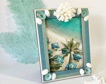 Frame with Coral and Seashells - 5x7 photo - beach decor coastal summer photo picture frame