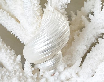 Beach Christmas Ornament - Natural Pearl Turbo Shell Ornament - Coastal Christmas Nautical Xmas