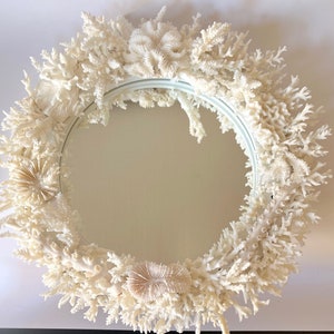 Beach Decor - Natural Coral Mirror - 16" Diameter - Beach Bathroom Decor Coastal wall decor nautical