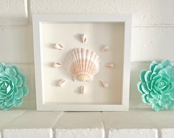 Aqua Porcelain Wall Hangings and Framed Shells - Set of Three - beach decor/coastal/seashells/wall decor