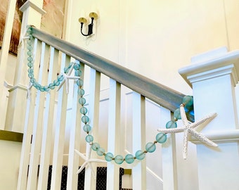 Beach Decor Garland - Large Aqua Or Blue Glass Balls with Natural Starfish  - Coastal Star fish Beach Wedding Decor